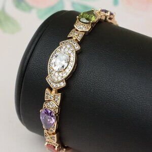 Elegant Rose Gold Bracelet with Multicolor Stones and CZ Sparkle, XPBL0727